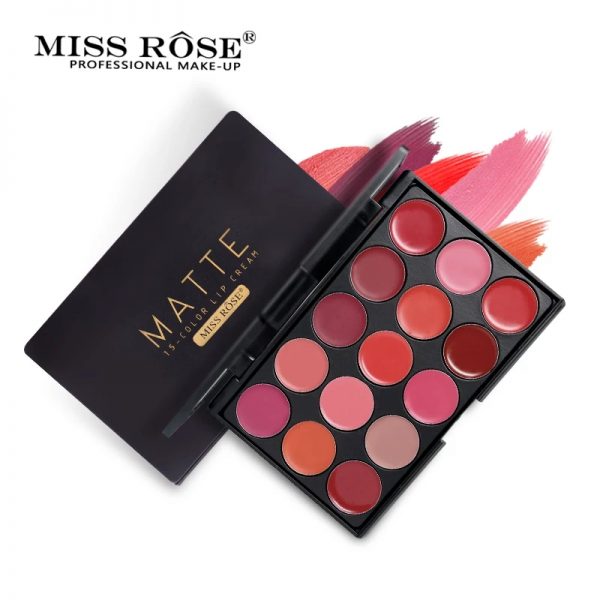 Miss Rose 15 Colors Matte Lipstick Palette Waterproof